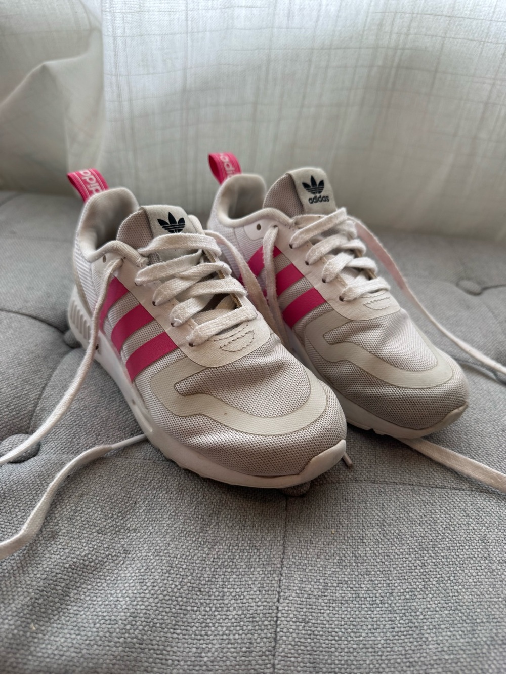 adidas Kids Sneakers in White with Pink Stripes